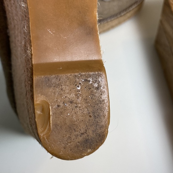 Tory Burch Jackie Peep Toe Espadrille Wedge Tan Gold Metallic Size 8 - Picture 12 of 16